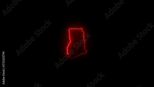 Red Neon Outline Map of Ghana on Black Background image photo