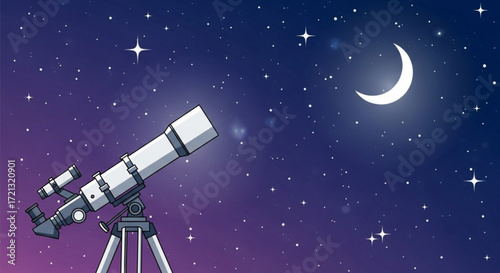 Explore the night sky with telescope astronomy equipment for stargazing and celestial observation hobbyist view