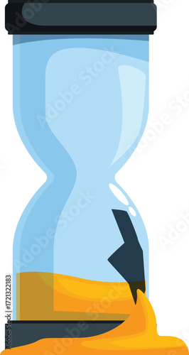 Cracked hourglass is rapidly losing sand, symbolizing a deadline or time running out
