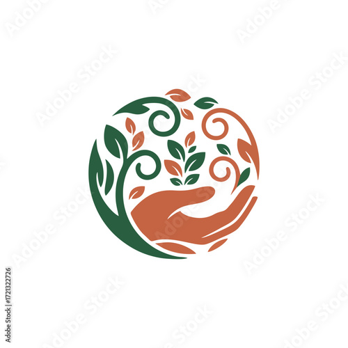 Modern abstract fertile hand vector illustration with green plant root soil nurture harvest agriculture farming nature vitality energy life creation blessing spirituality hope destiny design for poste