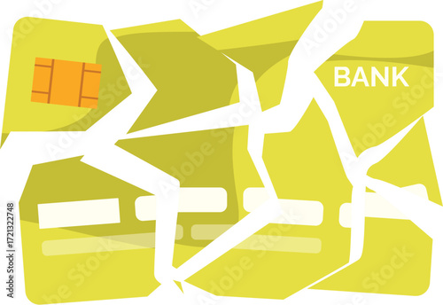 Yellow broken credit card representing financial crisis, debt, and bankruptcy