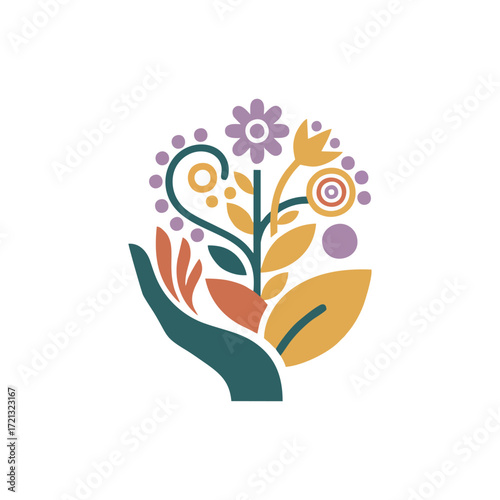 Elegant line art fertile hand drawing with palm finger human touch organic soil seed sprout life growth natural environment ecology green vitality healthy wellness healing medical therapy design for p