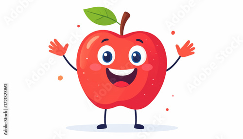 Happy Red Apple Cartoon Character with a Big Smile and Open Arms, a Fruit for Everyone