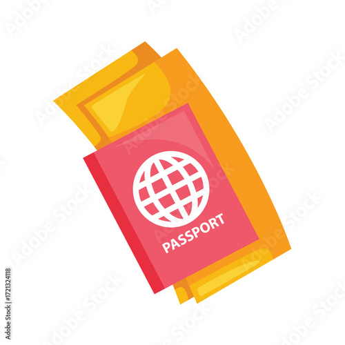 A red passport with a globe emblem and PASSPORT text
