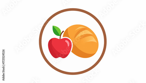 Healthy Food Choices Apple and Bread Combination in a Decorative Round Frame