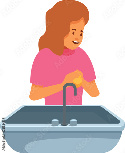 Woman diligently washing her hands with soap lather over a sink, emphasizing the importance of hand hygiene