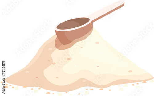Scoop of protein powder rests on a pile of supplement, ideal for fitness and nutrition concepts