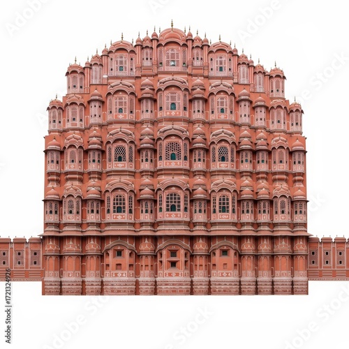 Front view of Hawa Mahal isolated on white background