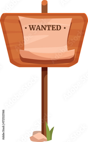 Western style wooden wanted sign displaying a blank paper, ready for customization