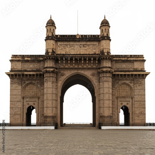 Front view of Gateway of India isolated on white background