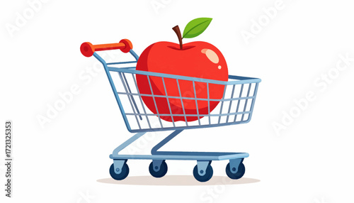 A vivid red apple in a small shopping cart, symbolizing healthy eating, fresh produce, and smart grocery choices. Essential for diet, wellness, and market concepts