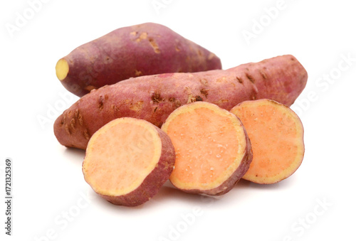 Raw sweet potato isolated on white background, healthy food concept

