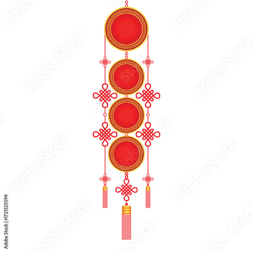 A simple yet elegant traditional Chinese hanging decoration with red knots and tassels, used for good luck celebrations. vector illustration
