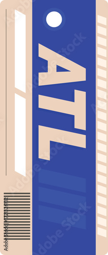 Baggage tag of the atl airport, showing the three letter code on a blue and beige label