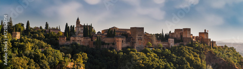 Panoramic photo of the Alhambra under a sky with mammatus clouds