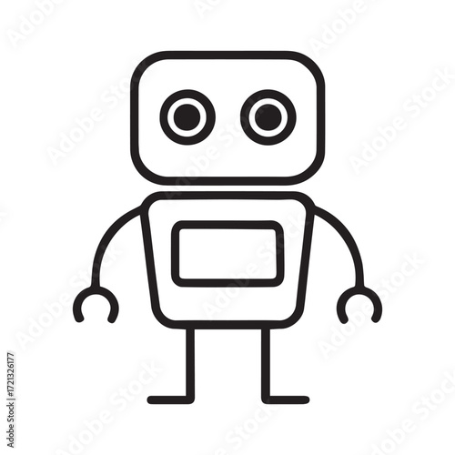 Simple line art robot character icon for technology and futuristic concepts isolated on white background