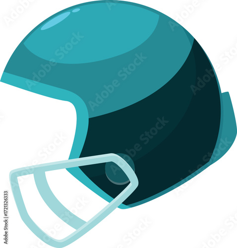 Football helmet ensuring safety during gameplay, featuring turquoise and dark green design