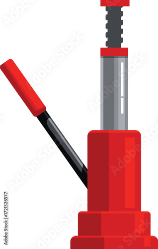 Red hydraulic bottle jack lifting equipment isolated on white background, essential tool for mechanics and workshops