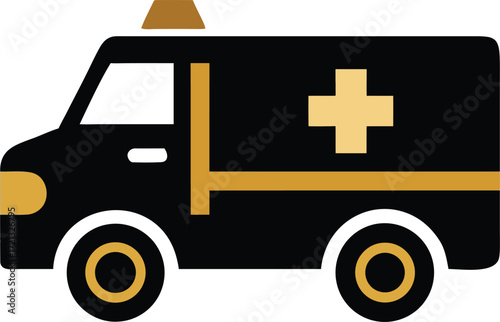 Modern ambulance vehicle icon with golden accents and medical cross symbol vector