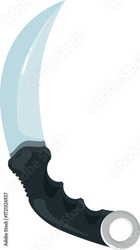 Karambit knife featuring a curved blade and black handle, isolated on a white background, highlighting its unique design
