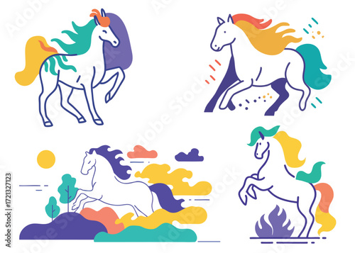 Modern colorful horse vector illustration symbolizing Chinese zodiac year of the horse in festive style