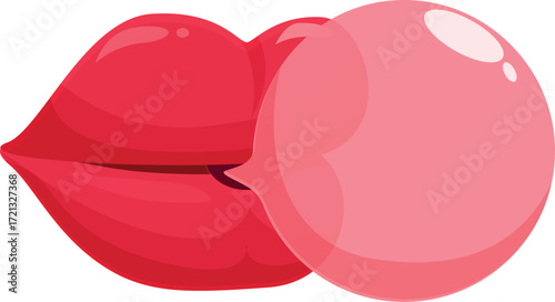 Sexy red lips blowing a pink bubble gum, isolated on a white background