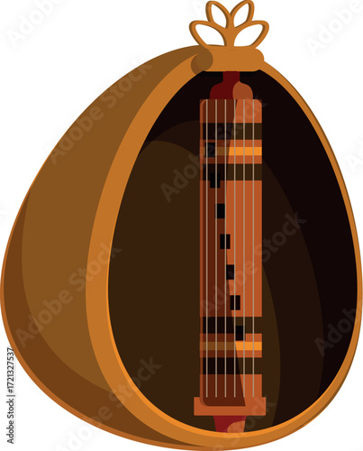 Close up of a keso, a traditional musical instrument from indonesia, showcasing its unique design and craftsmanship