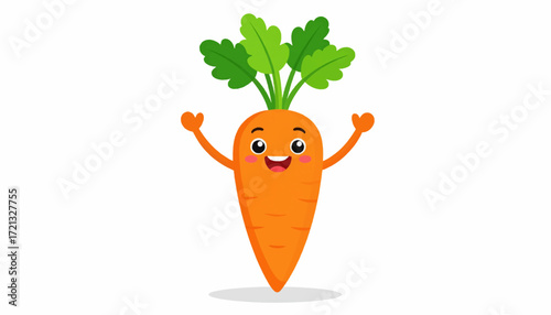 A cute and happy carrot character illustration with a joyful expression, symbolizing fun, healthy food, and organic vegetables