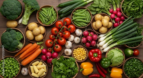Wallpaper Mural Assortment of Fresh Vegetables on Wooden Table – Top View Colorful Healthy Food Composition Torontodigital.ca
