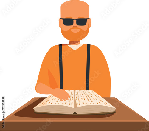 Visually impaired man reading a braille book, experiencing the joy of literature through touch