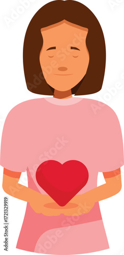 Young woman holding a red heart in her hands, love, care, and health concept