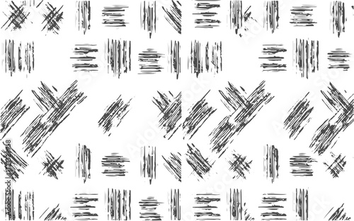 Scratched Grunge Urban Background Texture Vector.An abstract paint splatter frame in black and white.Rough, irregular texture composed of monochrome geometric elements.