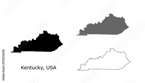 Kentucky map. Kentucky USA map vector. Kentucky silhouette, gray, and outline map on white background