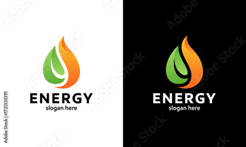 Energy logo design. Abstract leaf concept vector design with fire and water oil symbol graphic icon