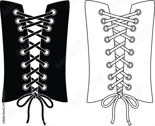 Vector graphic of black and white corset with lace up design