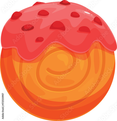 Delicious round pastry with pink icing and red berries drizzled on top, creating a sweet and tempting treat