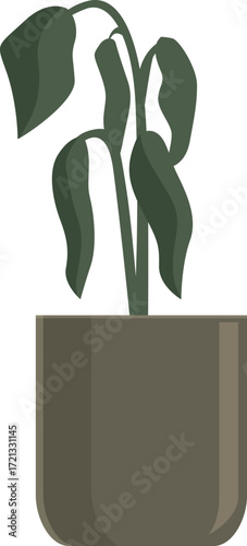 Sad, wilting plant in a pot, depicting neglect, lack of attention, or a challenging environment