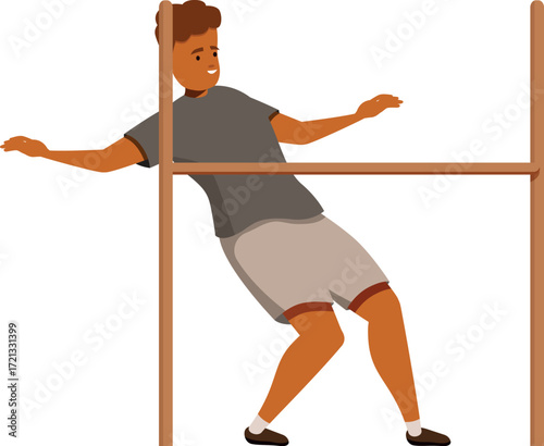 Young man playing limbo, bending backwards and carefully avoiding touching the bar