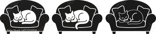 Sleeping cats on couch vector illustration black and white