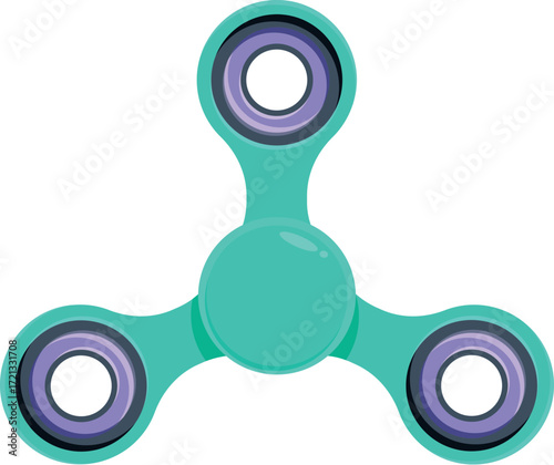 Turquoise fidget spinner toy rotating, stress and anxiety relieving toy
