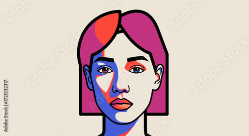 Abstract portrait of a woman with colorful geometric features  
