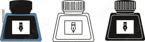Ink bottle vector illustration set drawing writing calligraphy