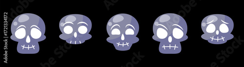 Skull sticker set with cute skulls emojis, dead head faces for decorations of Halloween and Day of the Dead designs. Vector graphic design elements.