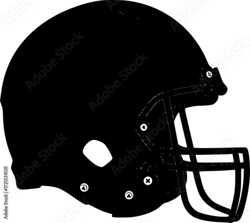 a black silhouette of an american football helmet on a white background, solid black, side view


