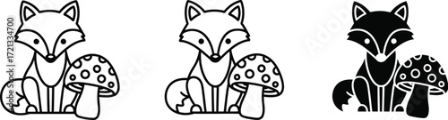 Fox and mushroom vector illustration cute woodland animal art