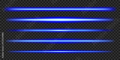 Blue light lazer effect. Neon straight line divider, led transparent border