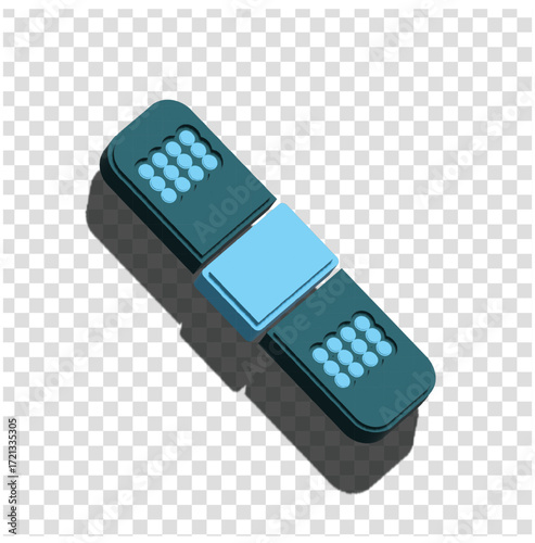 3D icon of stacked bandages in blue, symbolizing wound healing, first aid, and medical care.