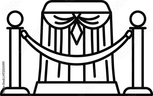 Exclusive exhibit display with rope barrier line art vector