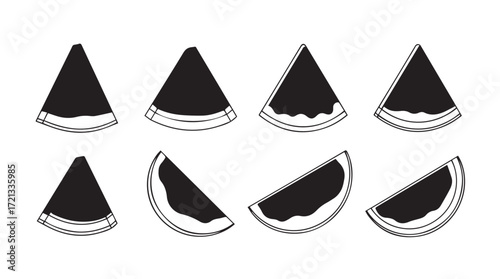 Vibrant slices of ripe watermelon fruit assortment isolated for summer refreshment and healthy eating silhouette
