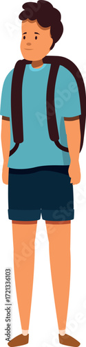 Male student wearing casual clothing and carrying backpack walking to school or university